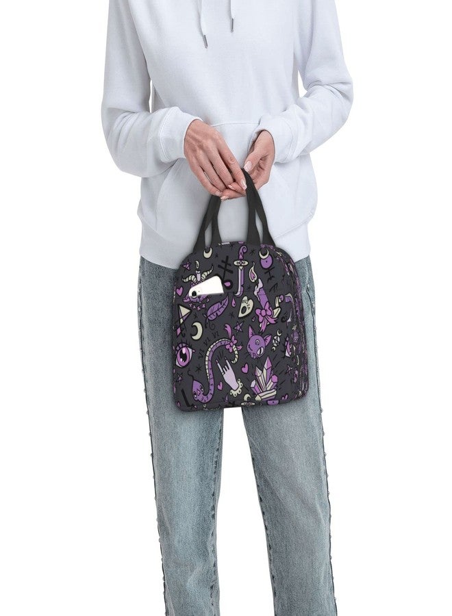 Funacola Magic Goth Spooky Gray Purple Black Lunch Box Reusable Halloween Lunch Bag Witch Insulated Meal Bags Food Container For Boys Girls Men Women Kids School Work Travel Picnic - Image 2